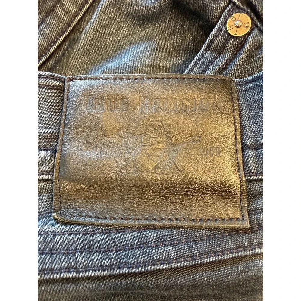 True Religion Jeans Mens 42 Black Excellent Faded Straight Leg Horseshoe Pocket
